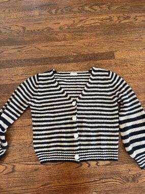 Pink Lily- Black and Cream Knit Cardigan- Medium